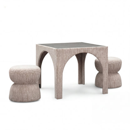 Tomlin Performance Chenille Game Table and Two Ottomans Set - Beige - Image 1