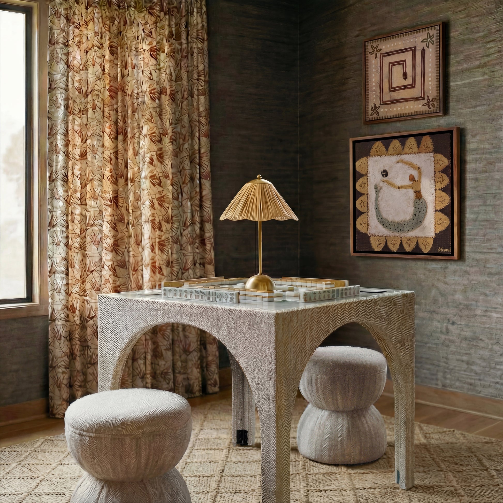 Tomlin Performance Chenille Game Table and Two Ottomans Set - Beige - Image 2