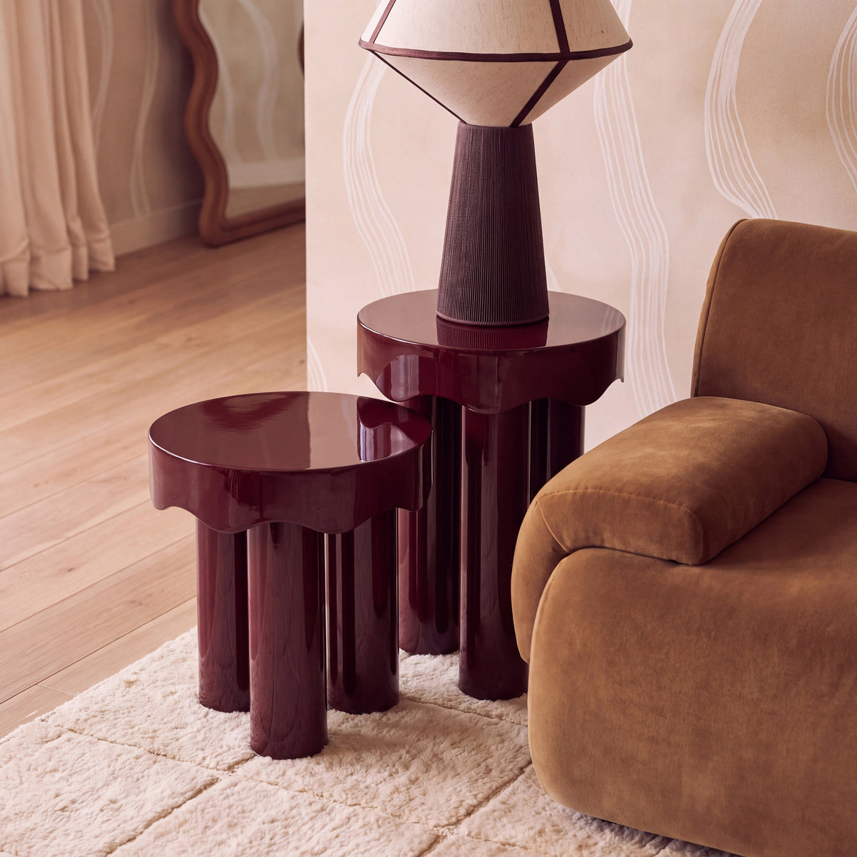 Casper High Gloss Nesting Side Table Set - Burgundy - Image 2