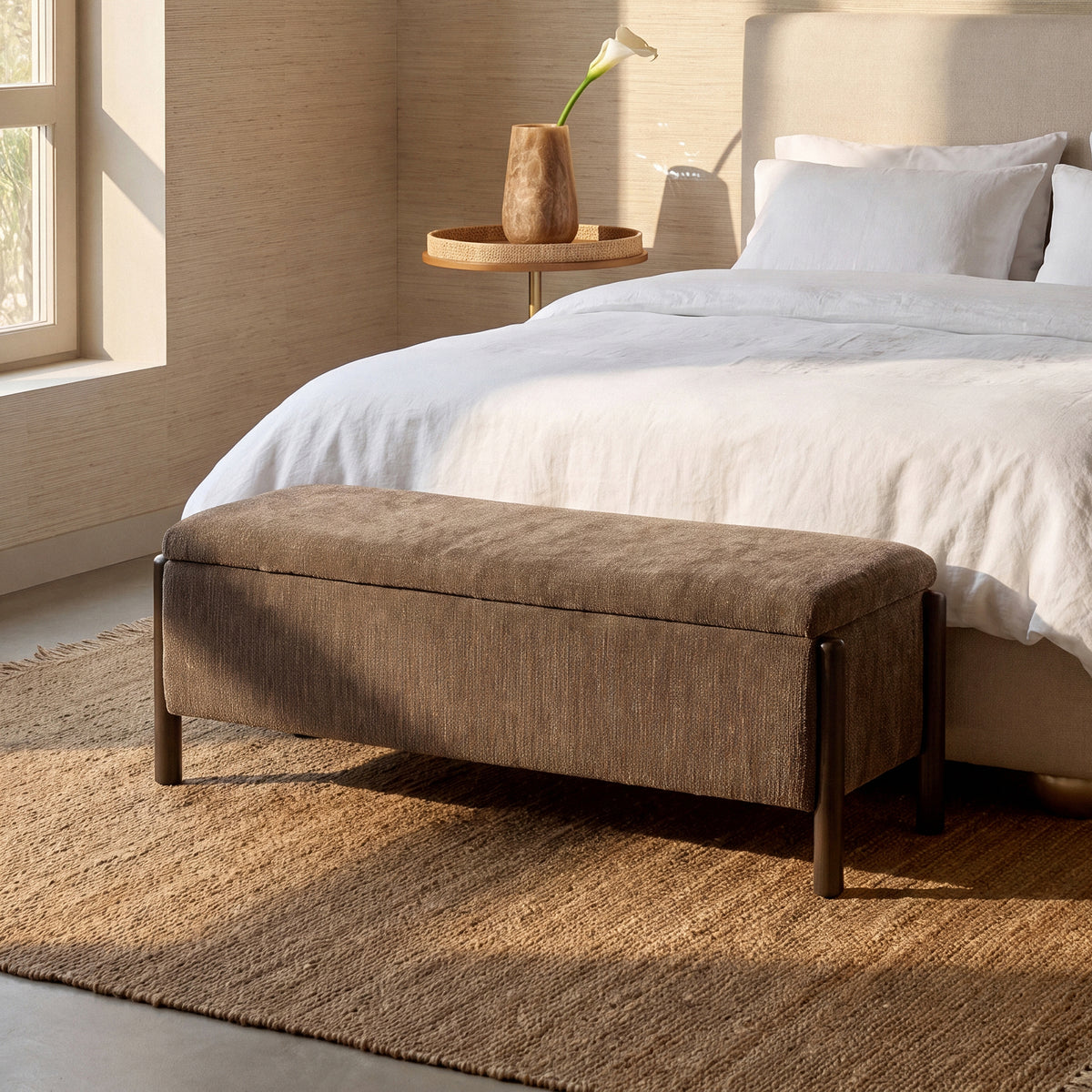 Abby 52" Nubby Fabric Storage Bench - Brown - Image 3