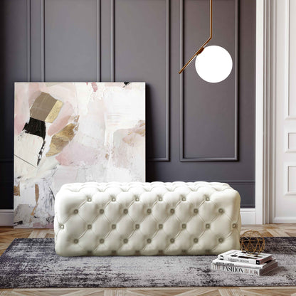 Kaylee 49" Performance Velvet Tufted Jumbo Ottoman - Cream - Image 1