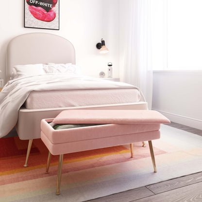 Ziva 31" Velvet Storage Bench - Blush - Image 1