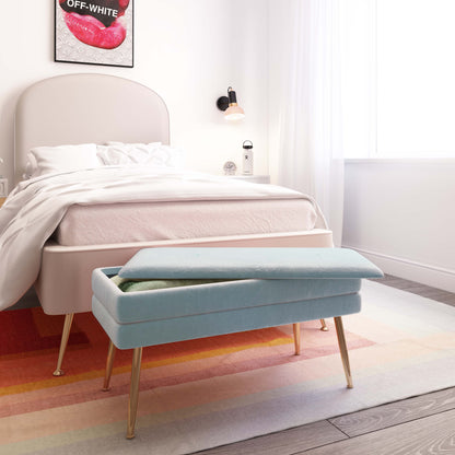 Ziva 31" Velvet Storage Bench - Sea Blue - Image 1