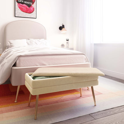 Ziva 31" Velvet Storage Bench - Cream - Image 1
