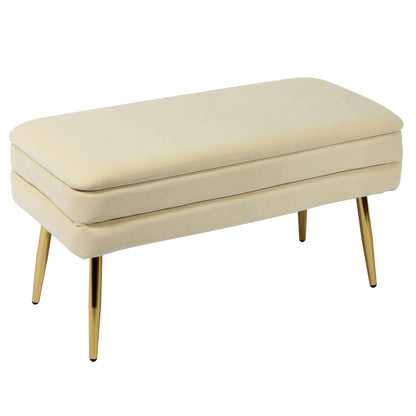Ziva 31" Velvet Storage Bench - Cream - Image 1