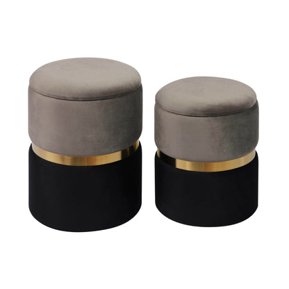 Gigi Grey and Black Performance Velvet Storage Ottomans - Set of 2 - Default Title - Image 2