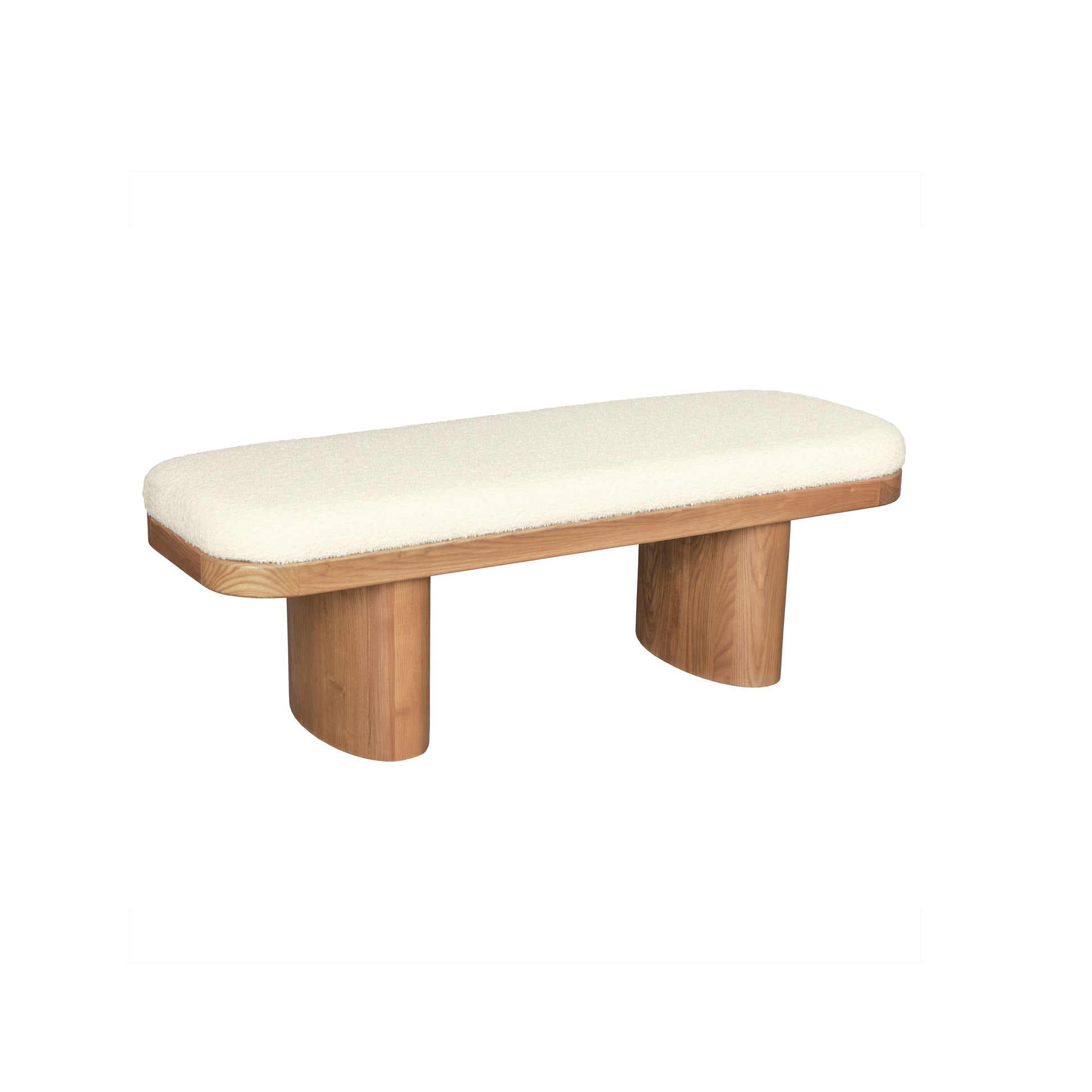 Ollie 48" White Performance Boucle Wooden Bench - Image 1