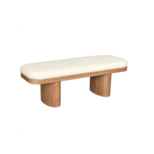 Ollie 48" White Performance Boucle Wooden Bench - Image 1