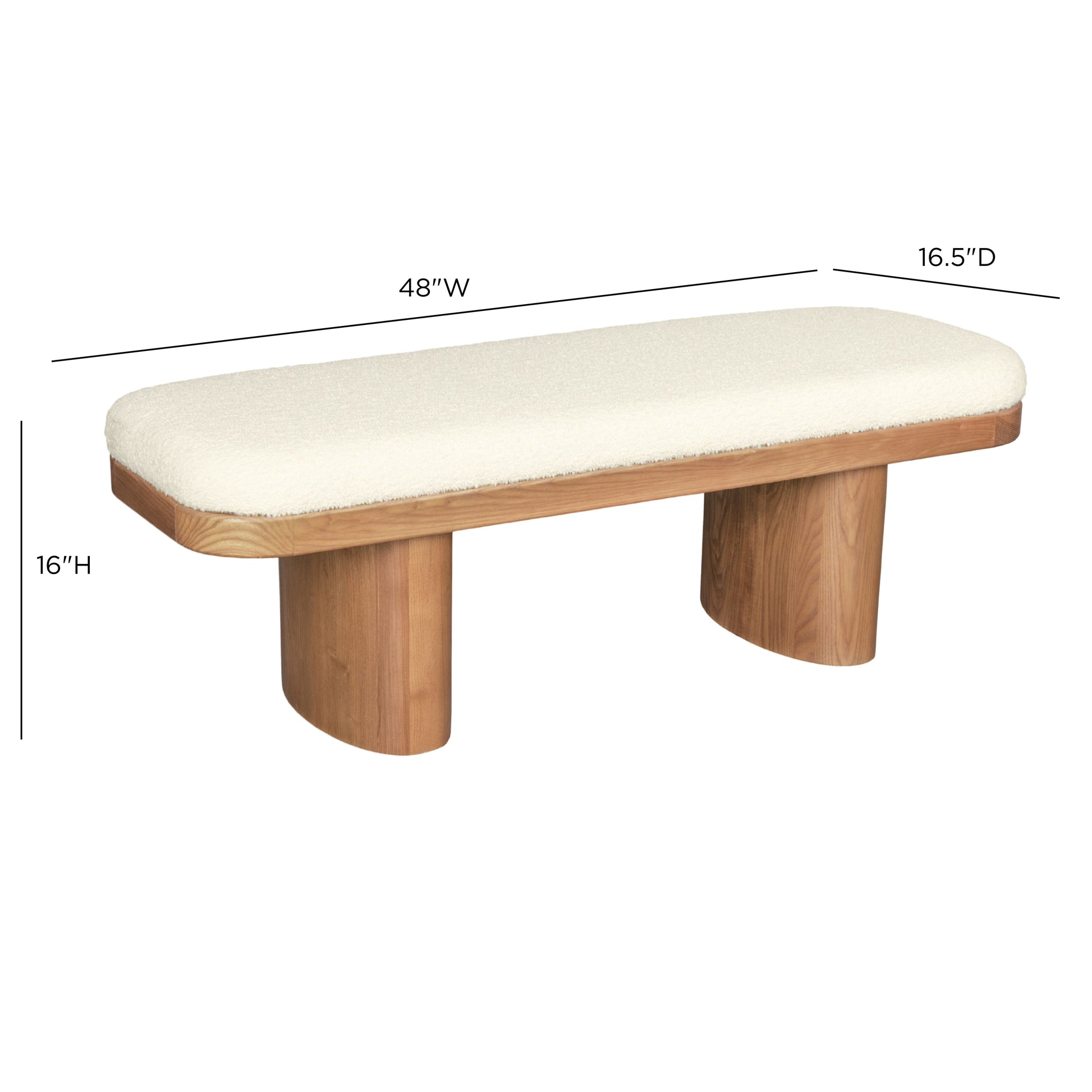 Ollie 48" White Performance Boucle Wooden Bench - Image 6