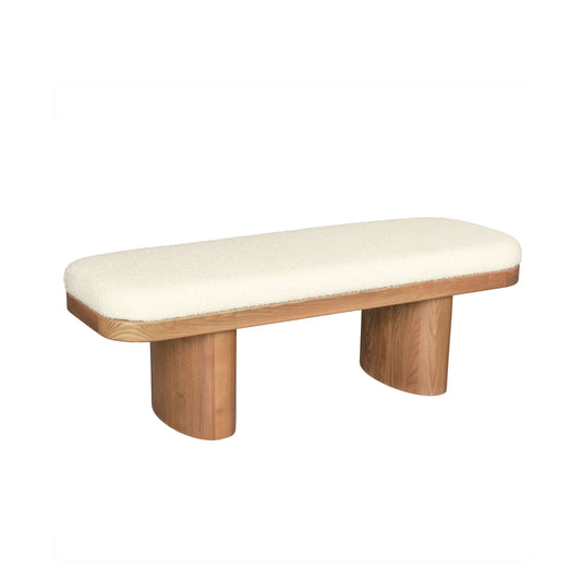 Ollie 48" White Performance Boucle Wooden Bench - Image 1