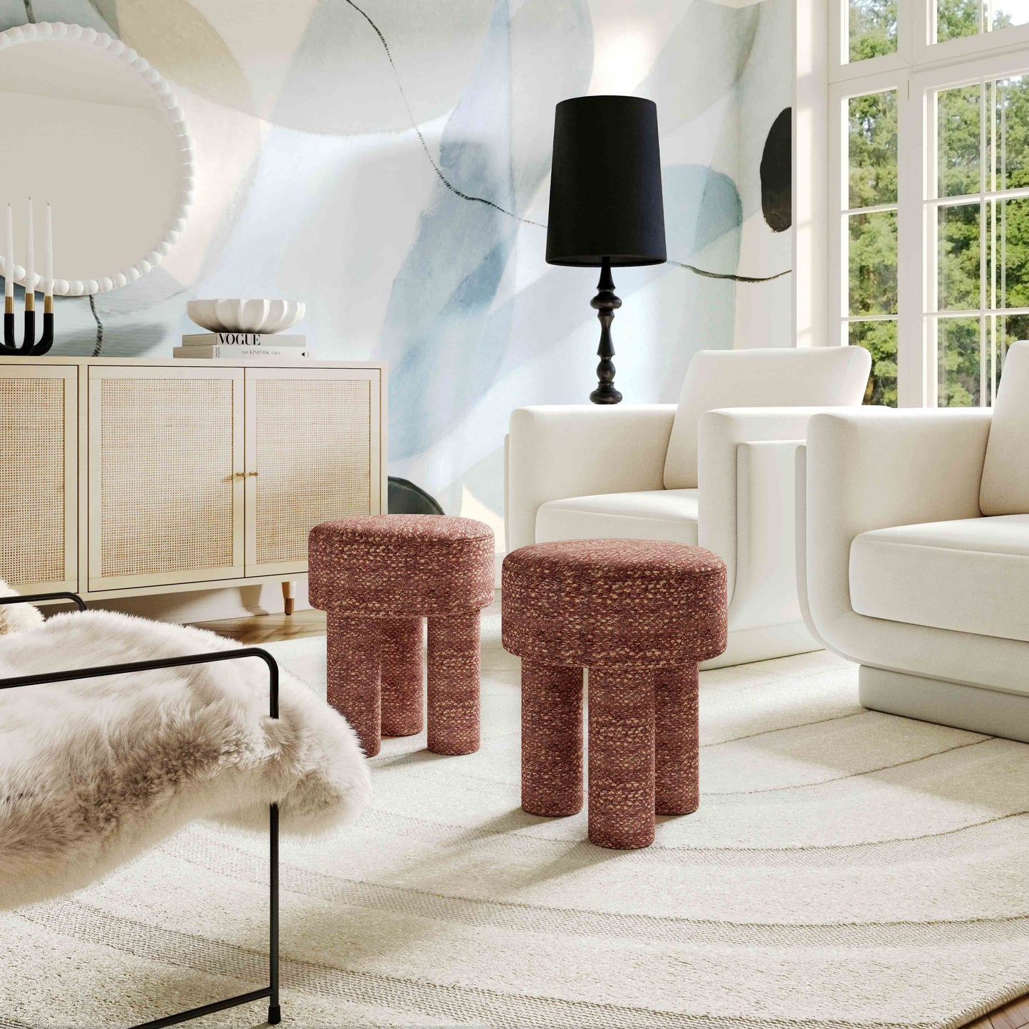 Claire Textured Accent Stool - Brown - Image 2