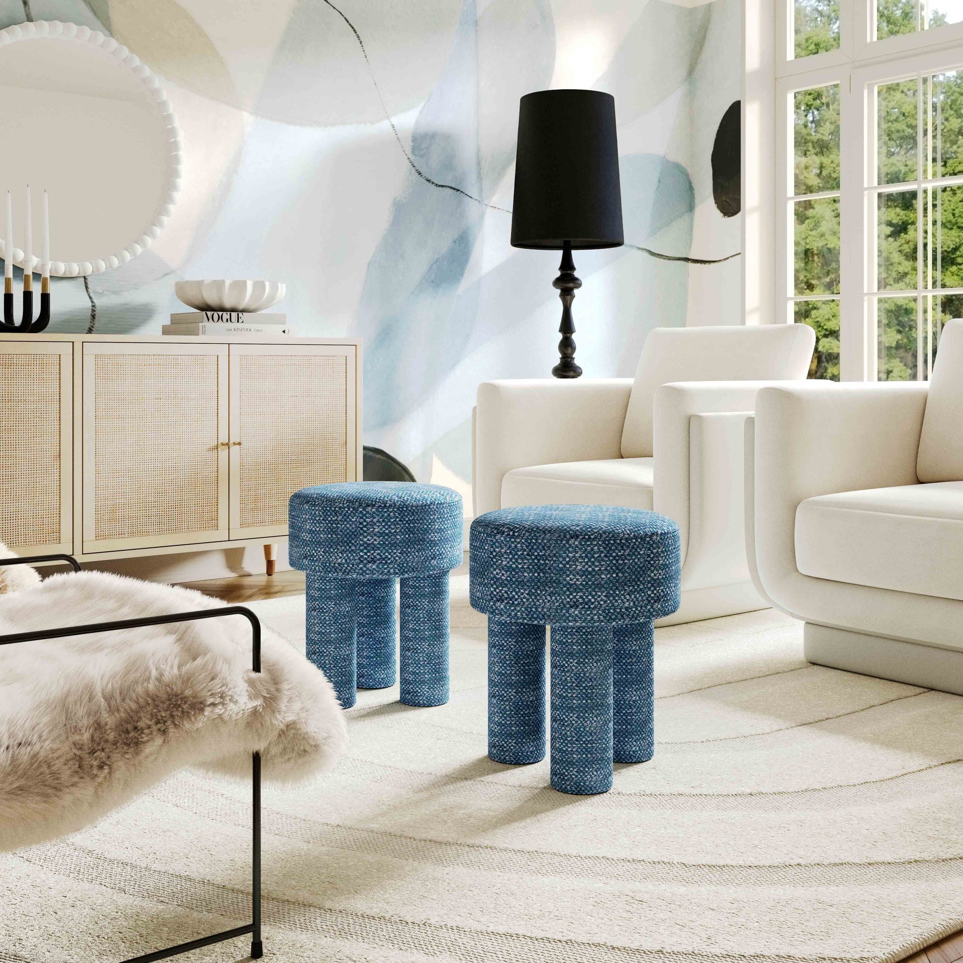 Claire Textured Accent Stool - Teal - Image 2