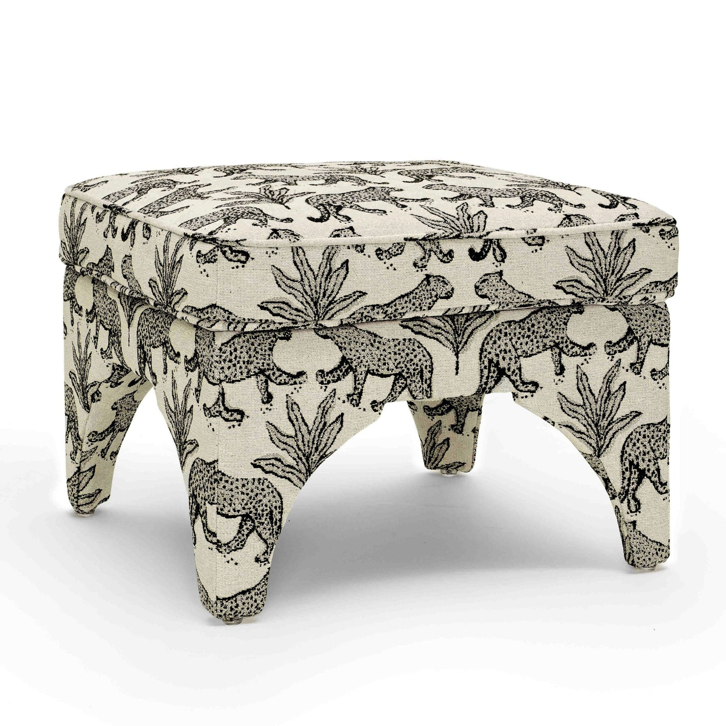 Raji Leopard Performance Jacquard Ottoman - Taupe - Image 1