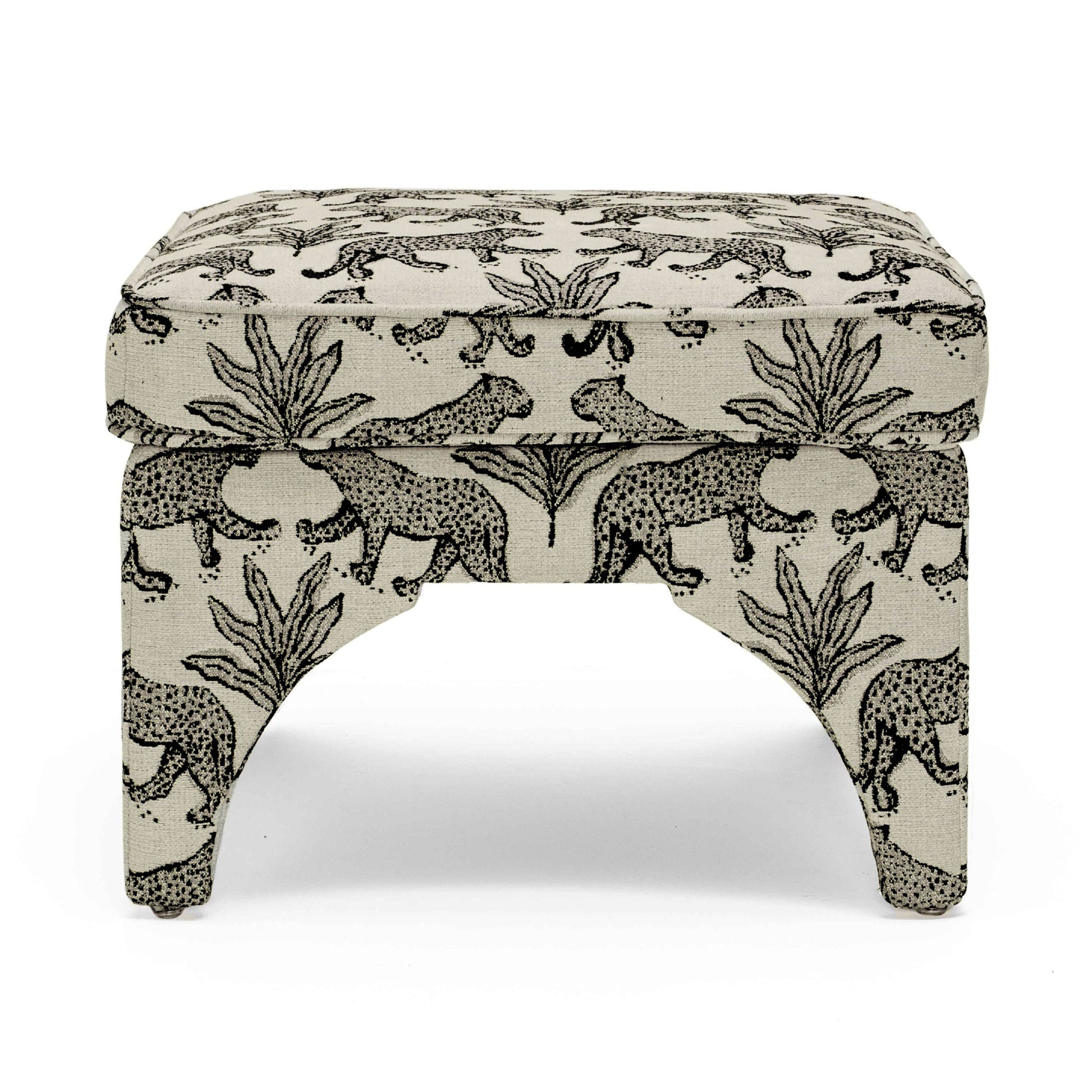 Raji Leopard Performance Jacquard Ottoman - Taupe - Image 3