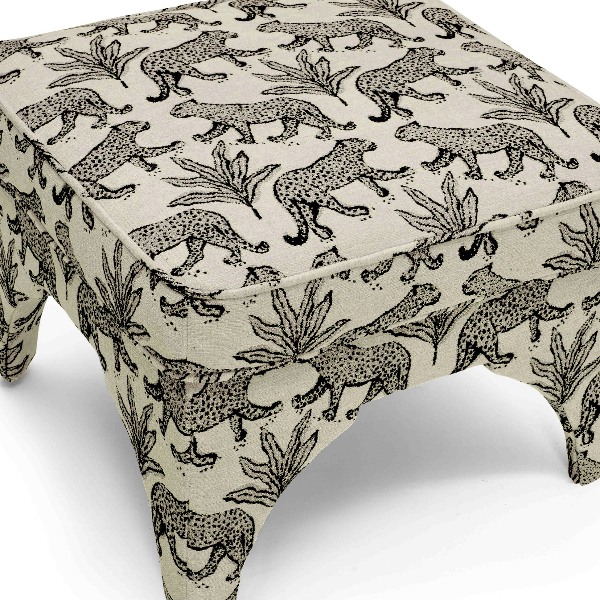 Raji Leopard Performance Jacquard Ottoman - Taupe - Image 5