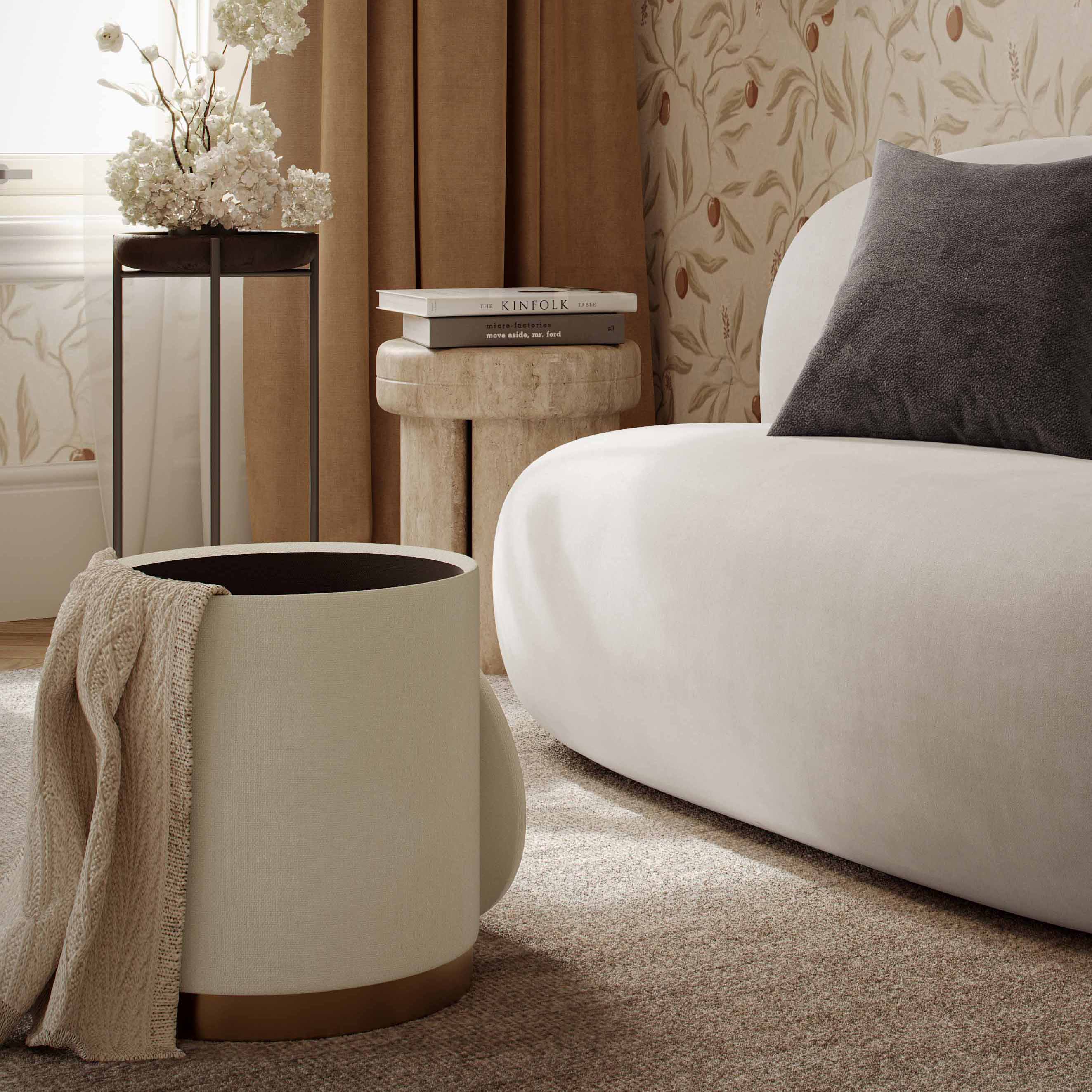 Zoe Cream Chenille Storage Ottoman | TOV Furniture