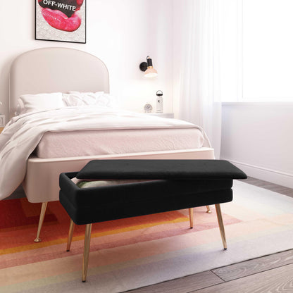 Ziva 31" Velvet Storage Bench - Black - Image 1