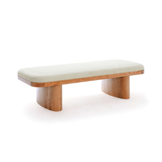 Ollie 56.5" White Performance Boucle Large Bench - Image 1