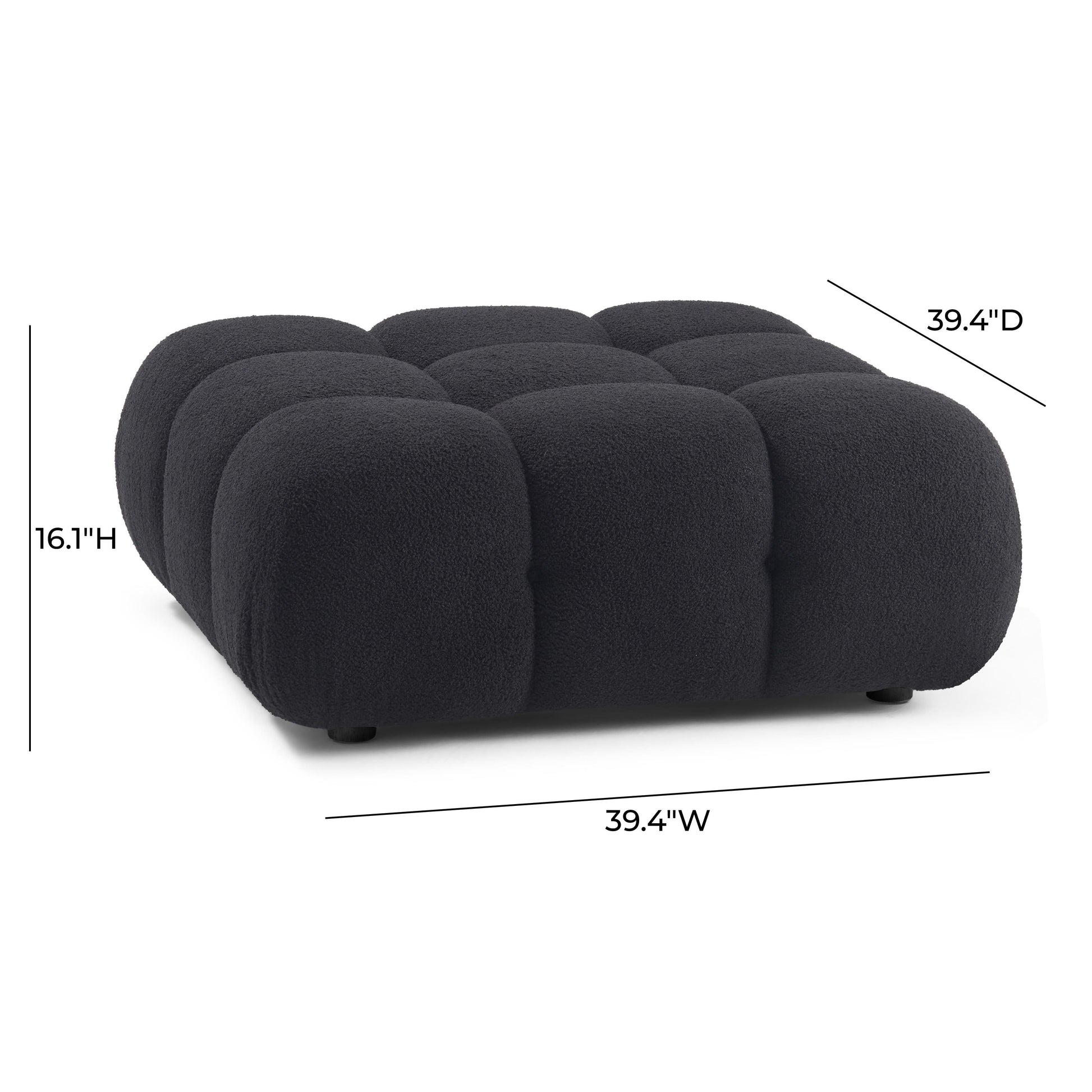 Calliope Performance Vegan Shearling Modular Ottoman - Black - Image 5