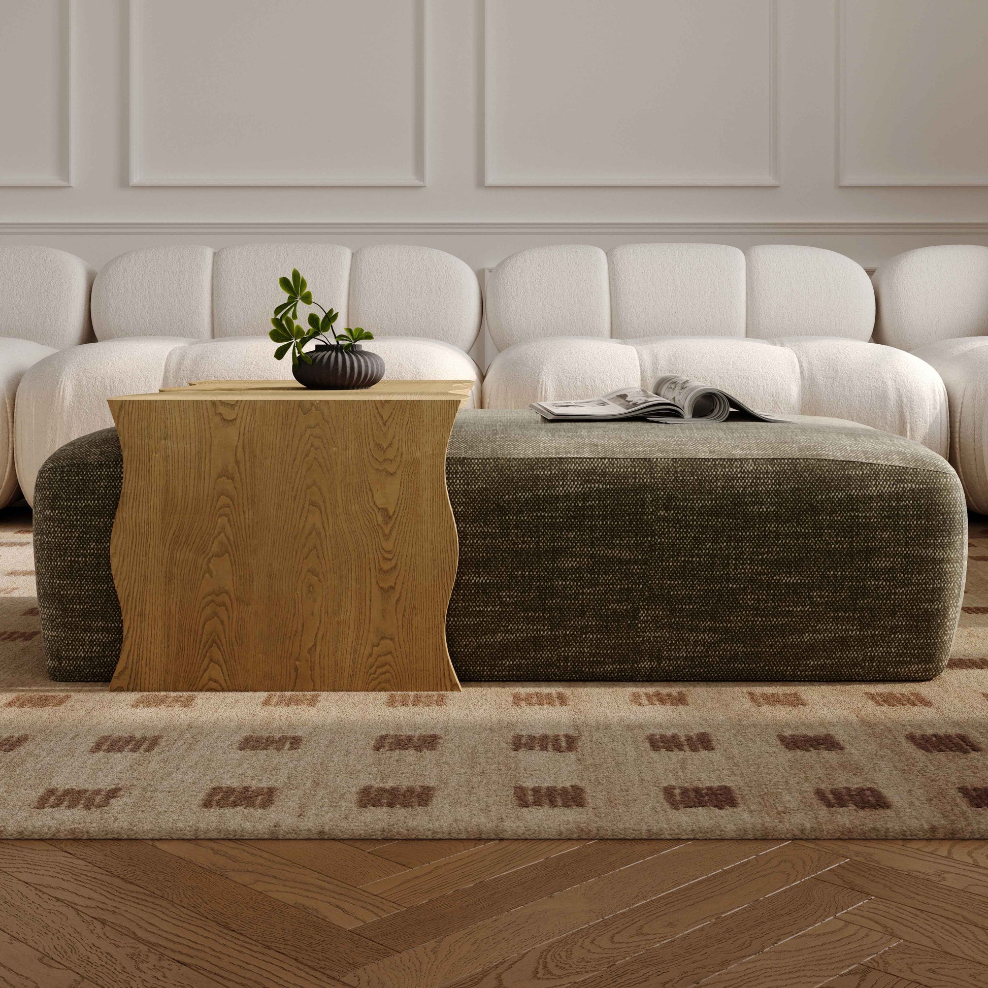 Spencer 54" Performance Basketweave Ottoman with Bridge Table - Green - Image 2