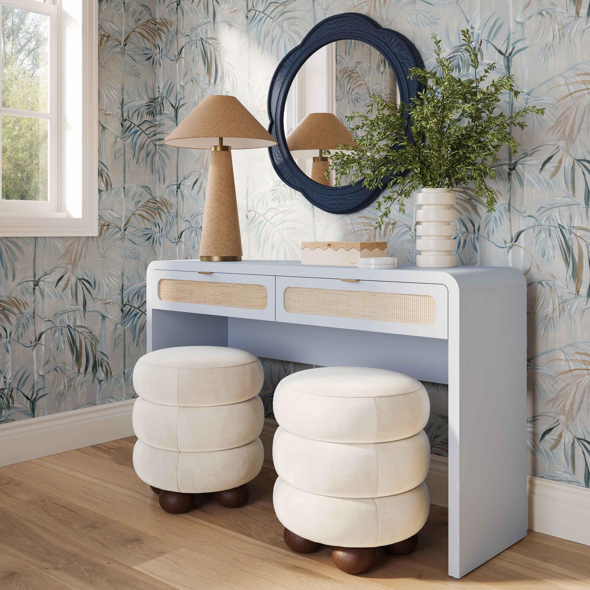 Patty 48" Rattan 2-Drawer Console Desk - Blue - Image 2