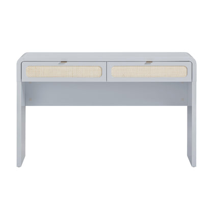 Patty 48" Rattan 2-Drawer Console Desk - Blue - Image 1