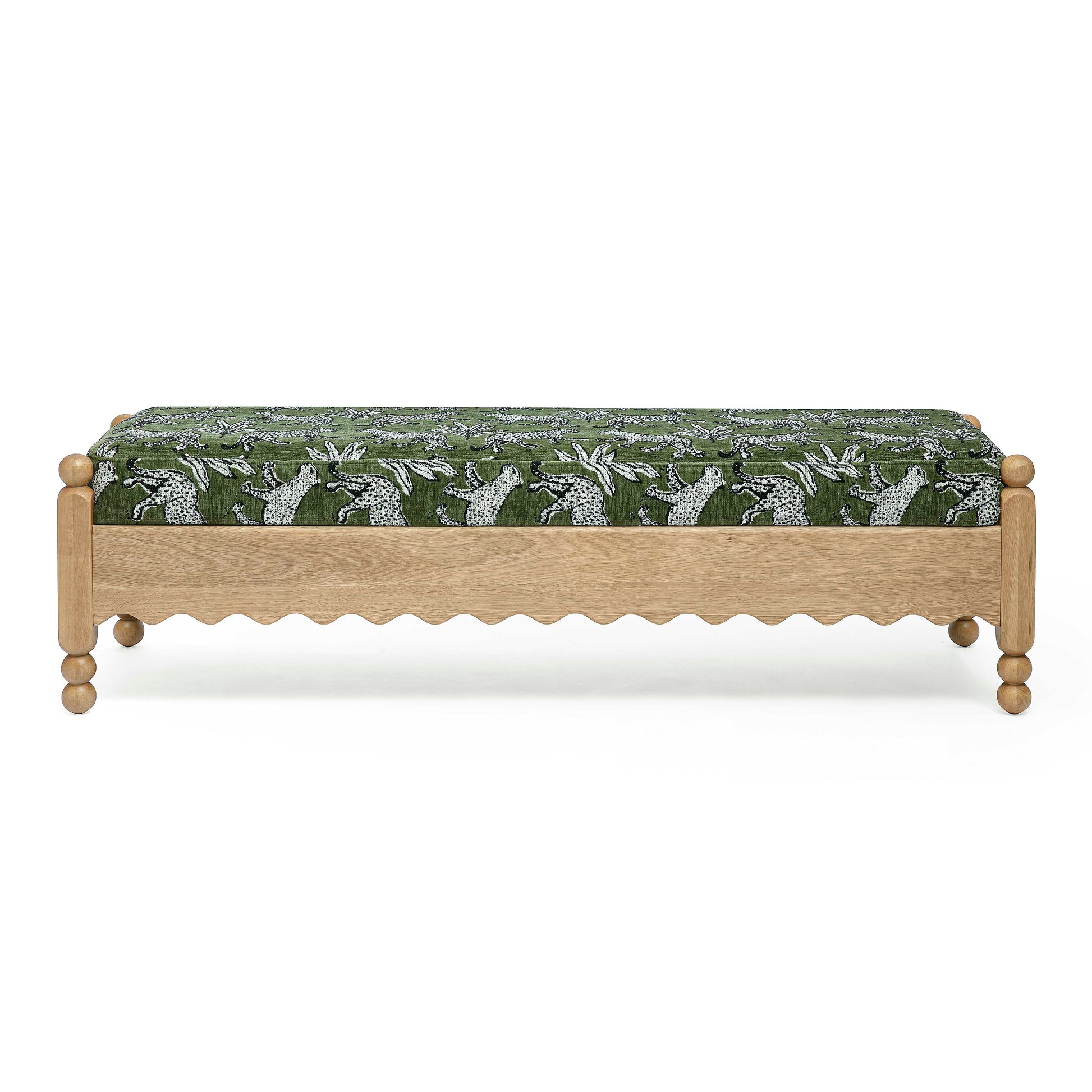 Thelma 56" Leopard Performance Jacquard Fabric Bench - Olive Green - Image 1