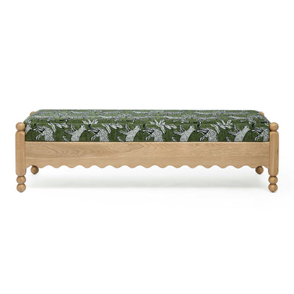 Thelma 56" Leopard Performance Jacquard Fabric Bench - Olive Green - Image 1