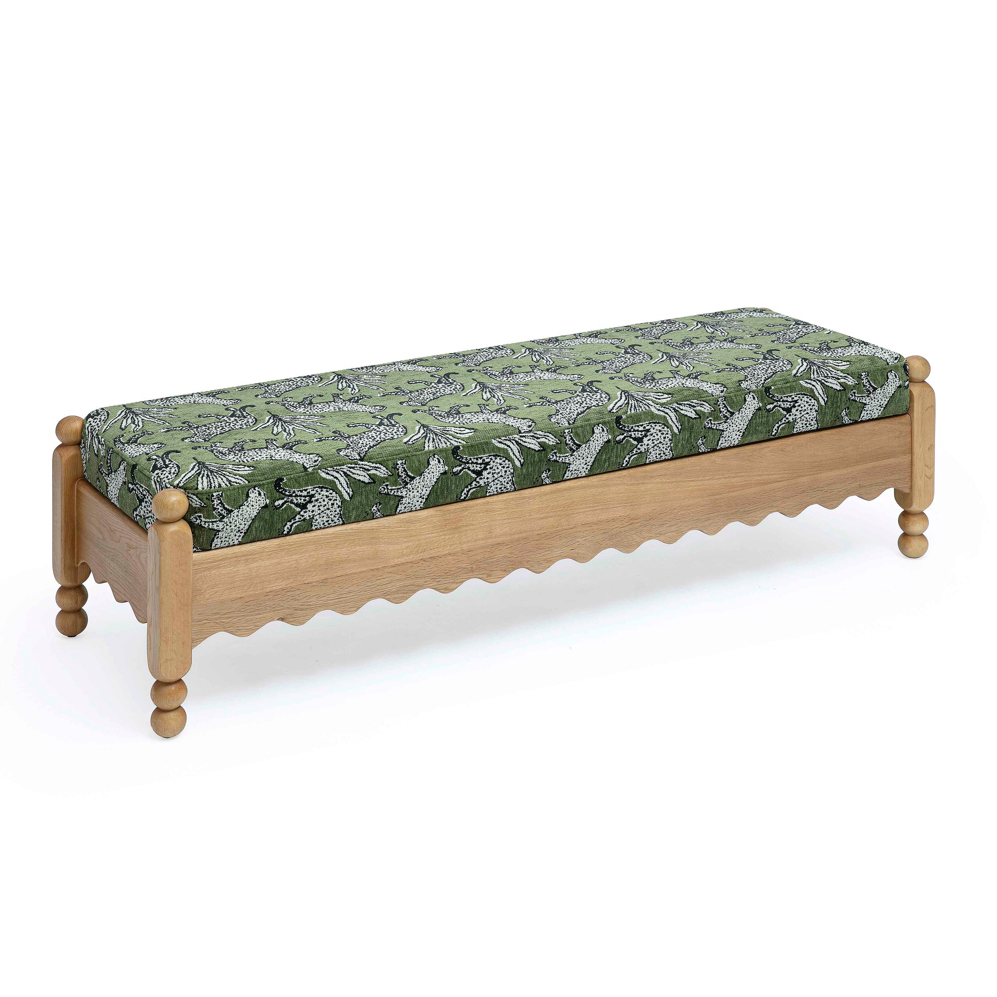 Thelma 56" Leopard Performance Jacquard Fabric Bench - Olive Green - Image 4
