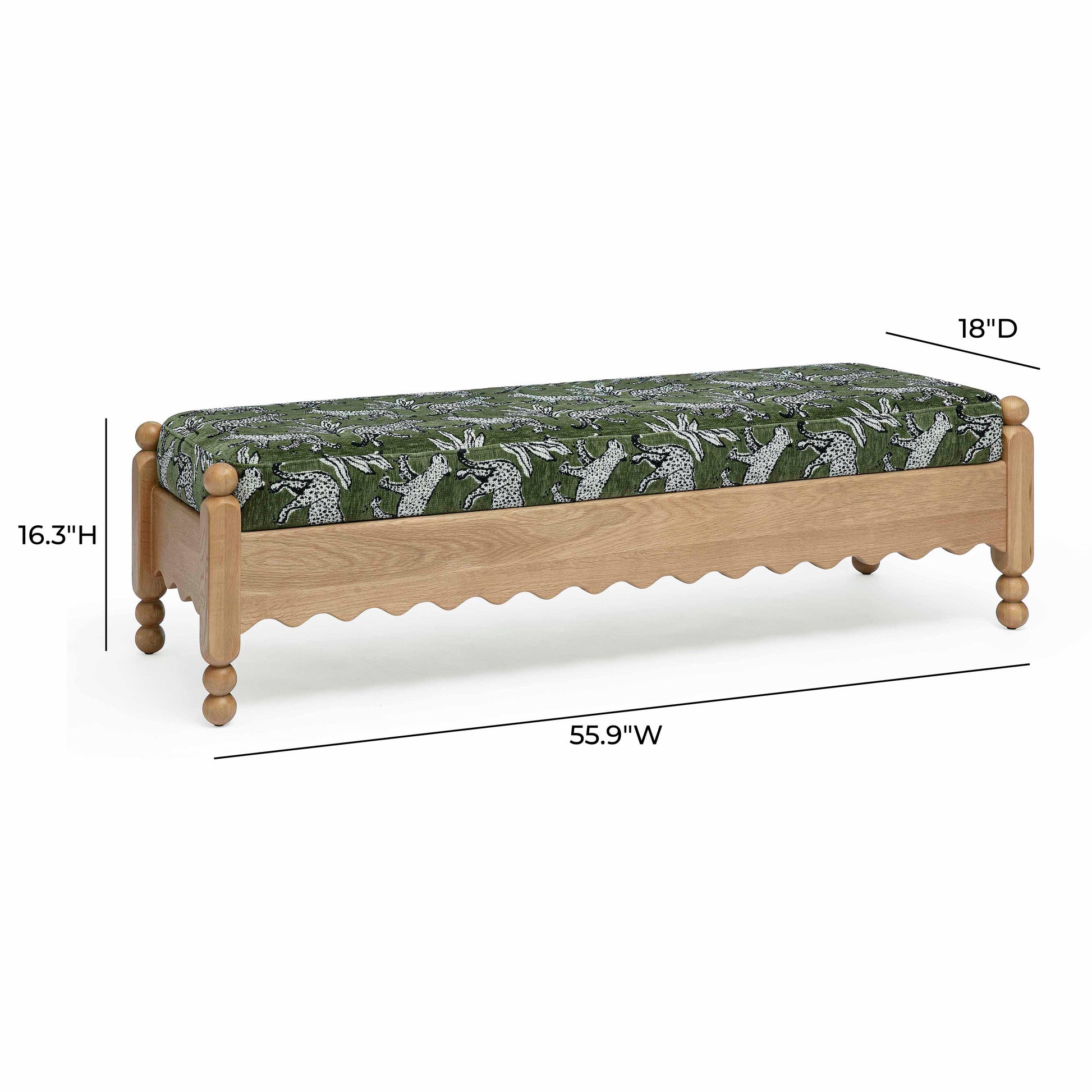 Thelma 56" Leopard Performance Jacquard Fabric Bench - Olive Green - Image 6