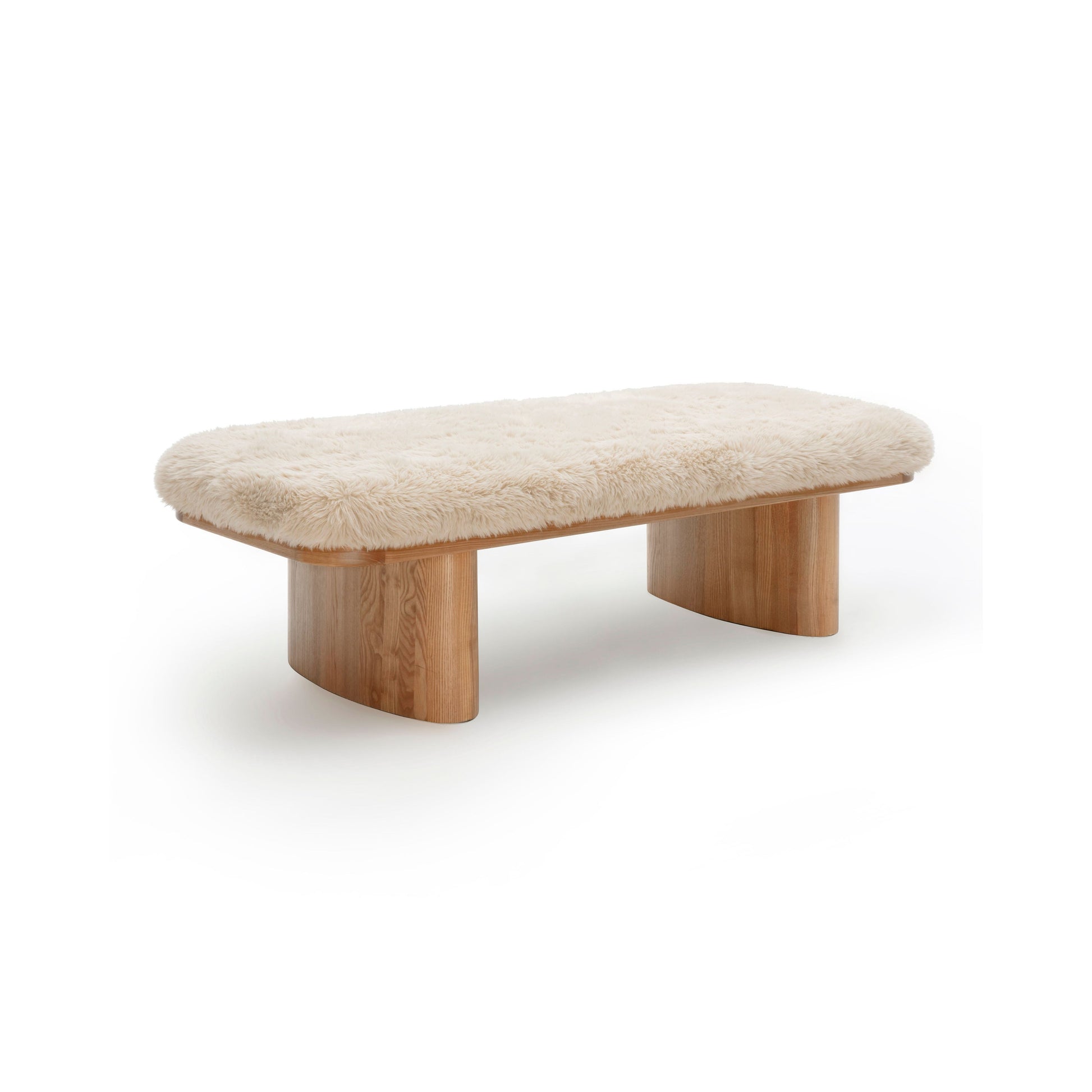 Ollie 56.5" Contract-Grade Straight Vegan Shearling Large Bench - Natural - Image 1