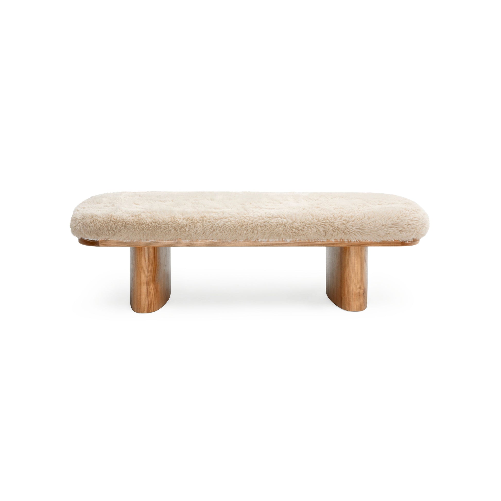 Ollie 56.5" Contract-Grade Straight Vegan Shearling Large Bench - Natural - Image 3