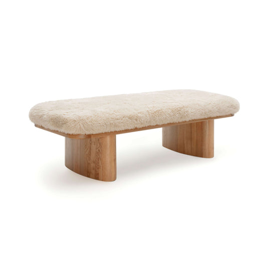 Ollie 56.5" Contract-Grade Straight Vegan Shearling Large Bench - Image 1
