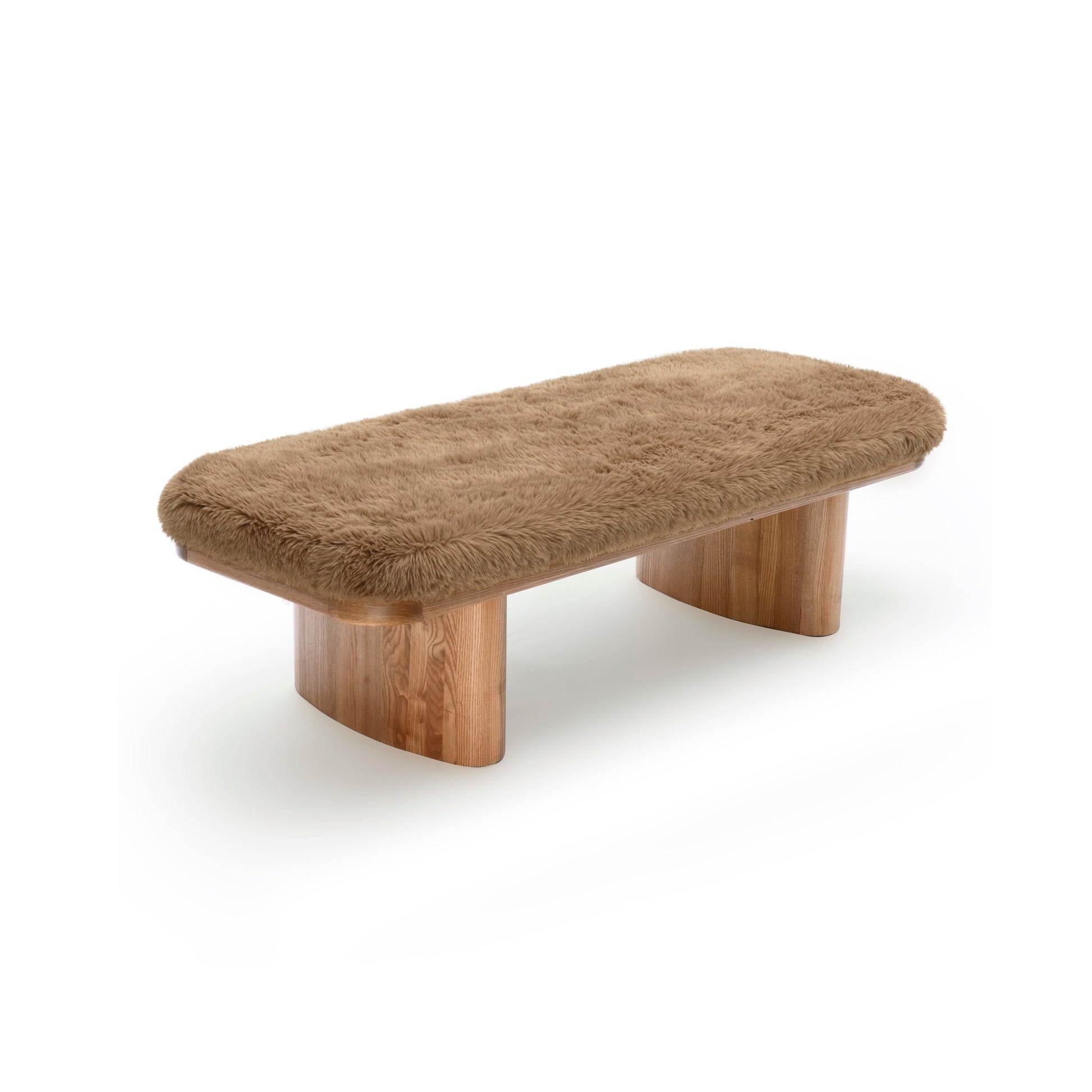 Ollie 56.5" Contract-Grade Straight Vegan Shearling Large Bench - Taupe - Image 4