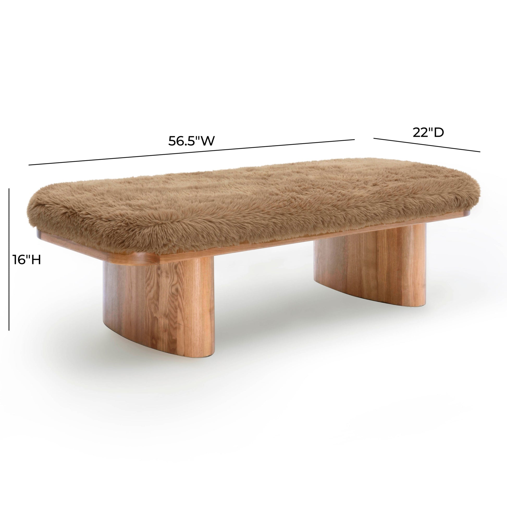 Ollie 56.5" Contract-Grade Straight Vegan Shearling Large Bench - Taupe - Image 6