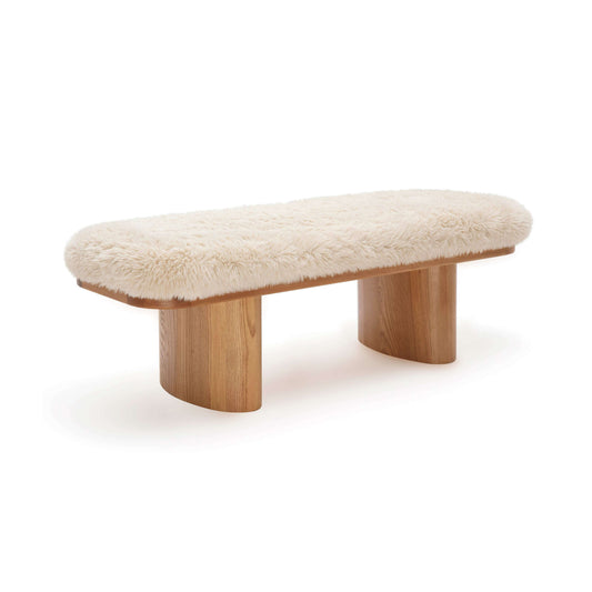 Ollie 48" Contract-Grade Straight Vegan Shearling Bench - Image 1
