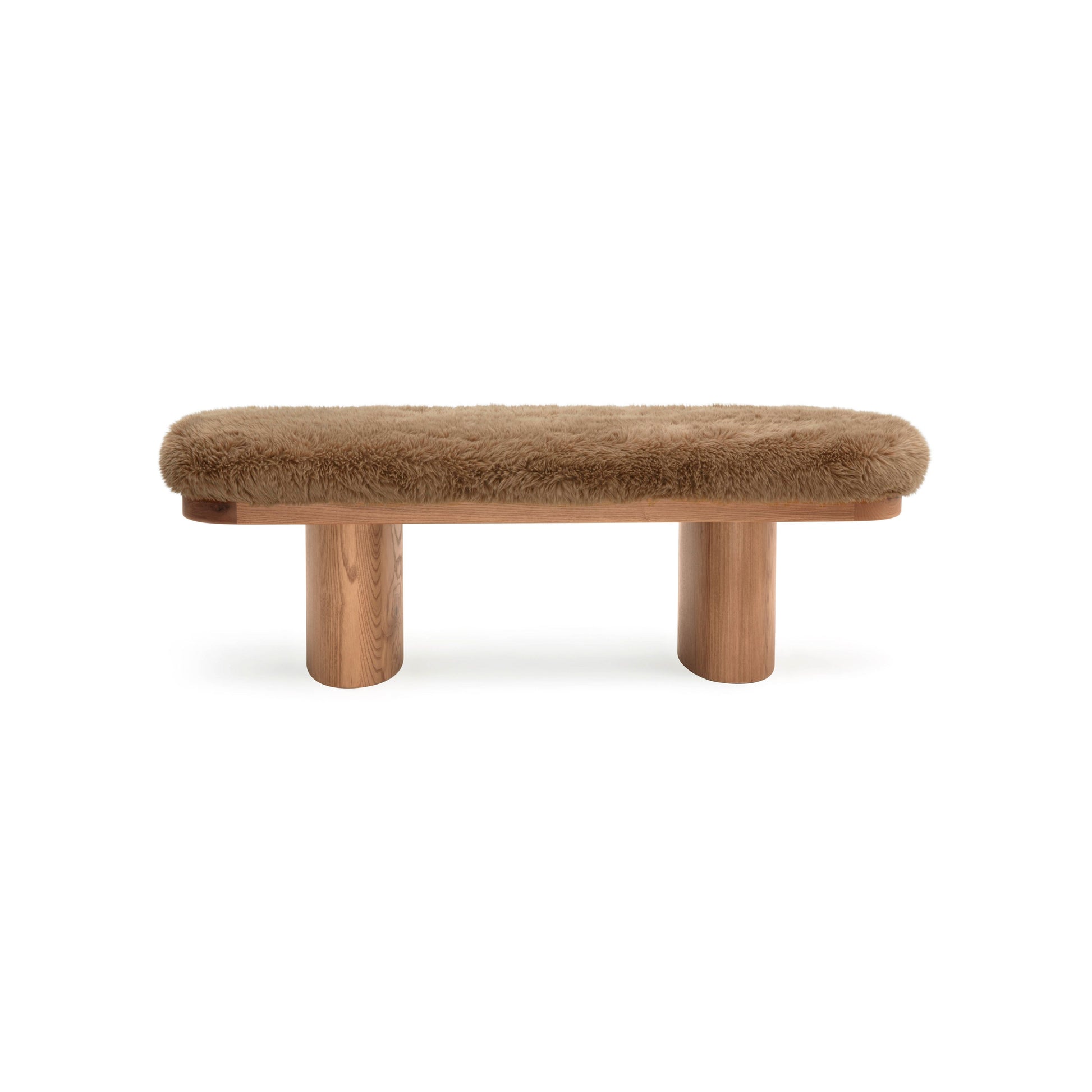 Ollie 48" Contract-Grade Straight Vegan Shearling Bench - Taupe - Image 3
