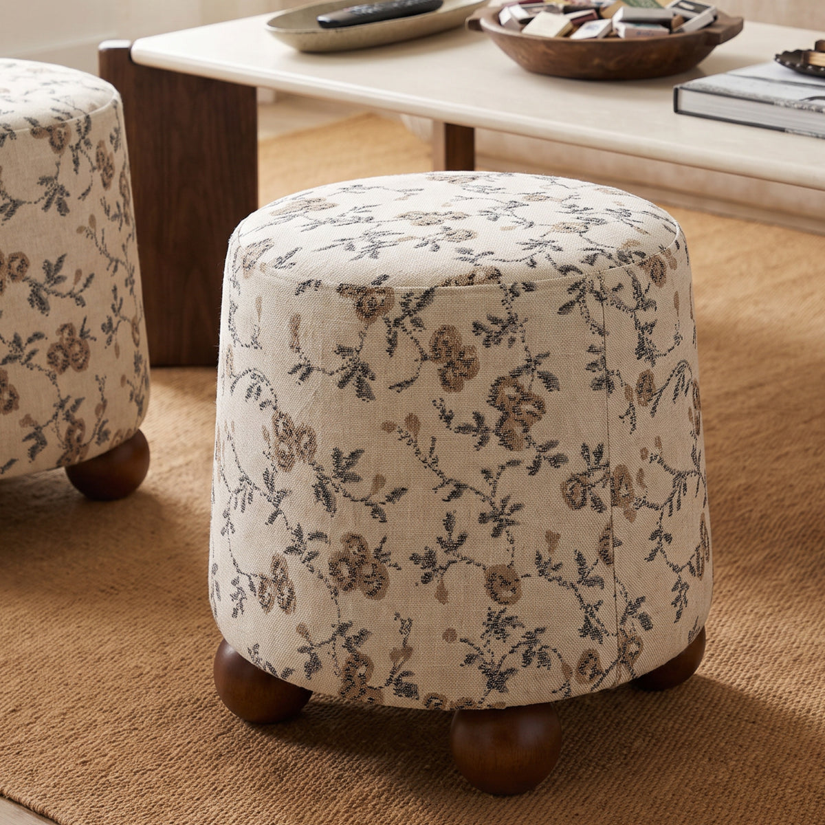 Jaine Ottoman - Beige Floral - Image 2