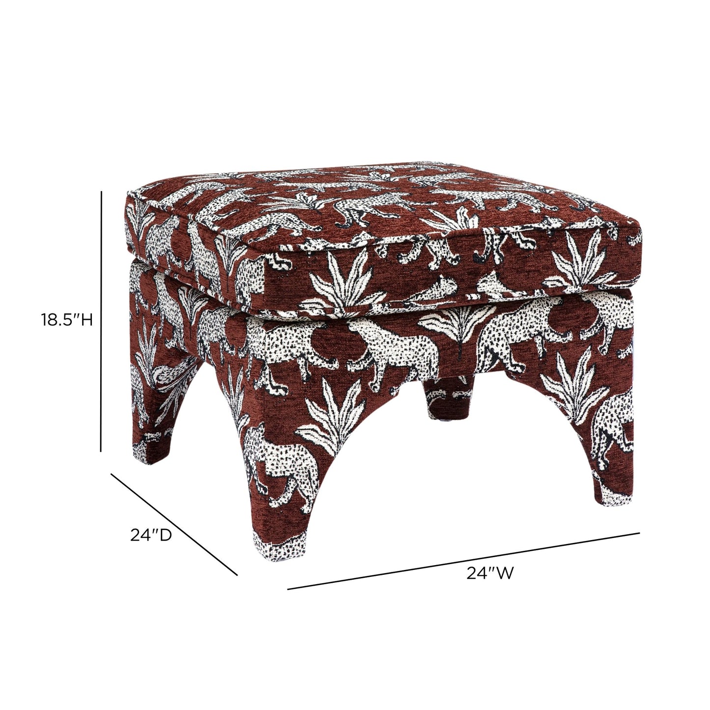 Raji Leopard Performance Jacquard Ottoman - Brown - Image 6