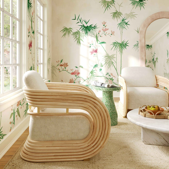 Lauretta Cream Fabric and Natural Rattan Accent Chair | TOV Furniture