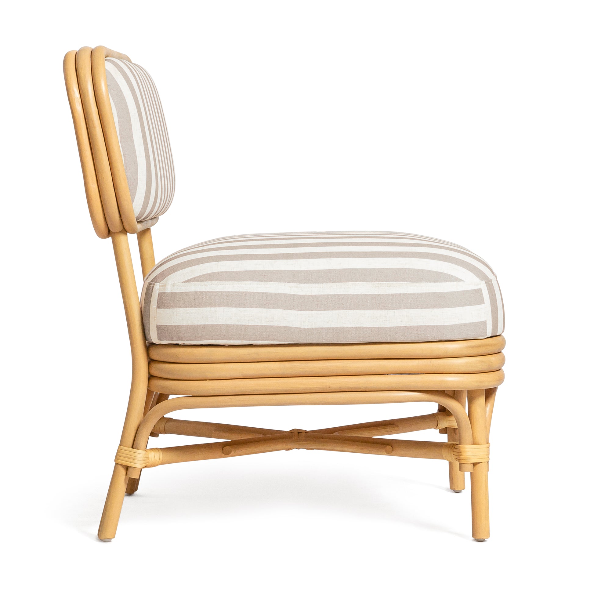 Dorine Striped Performance Linen & Rattan Accent Chair - Khaki - Image 4