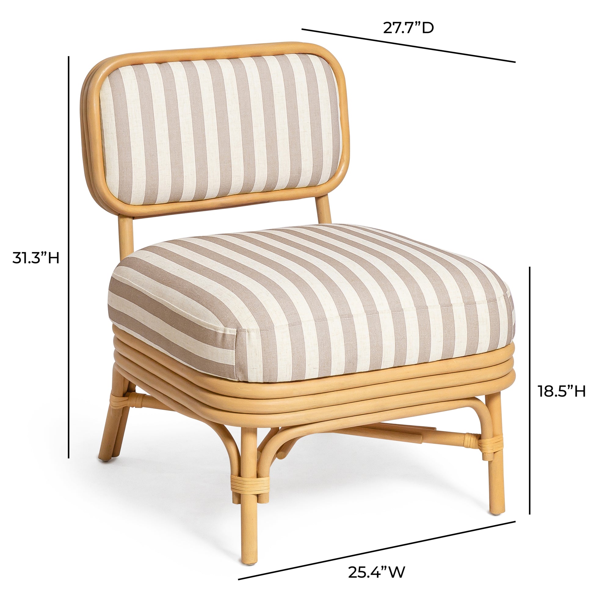Dorine Striped Performance Linen & Rattan Accent Chair - Khaki - Image 8