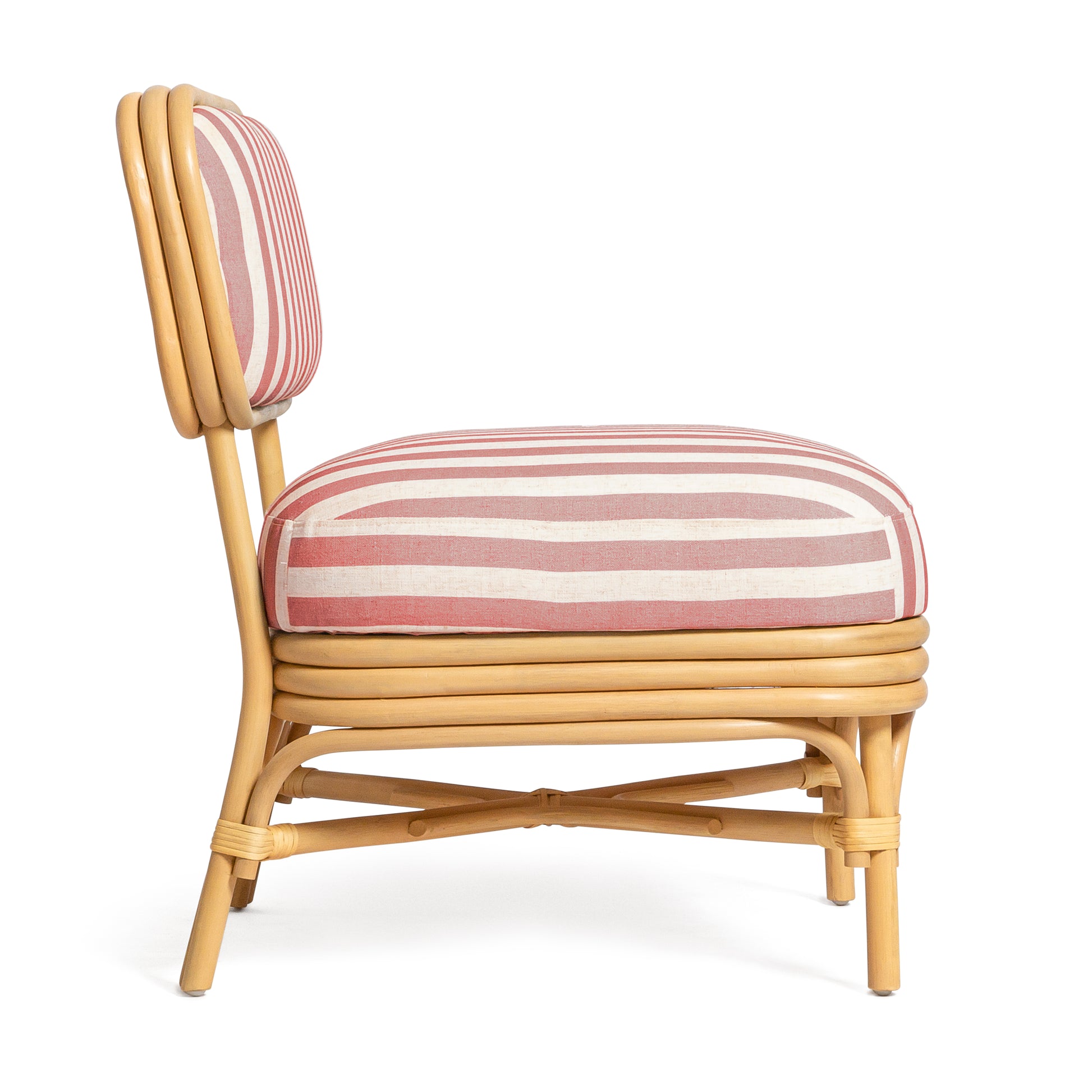 Dorine Striped Performance Linen & Rattan Accent Chair - Cherry - Image 4