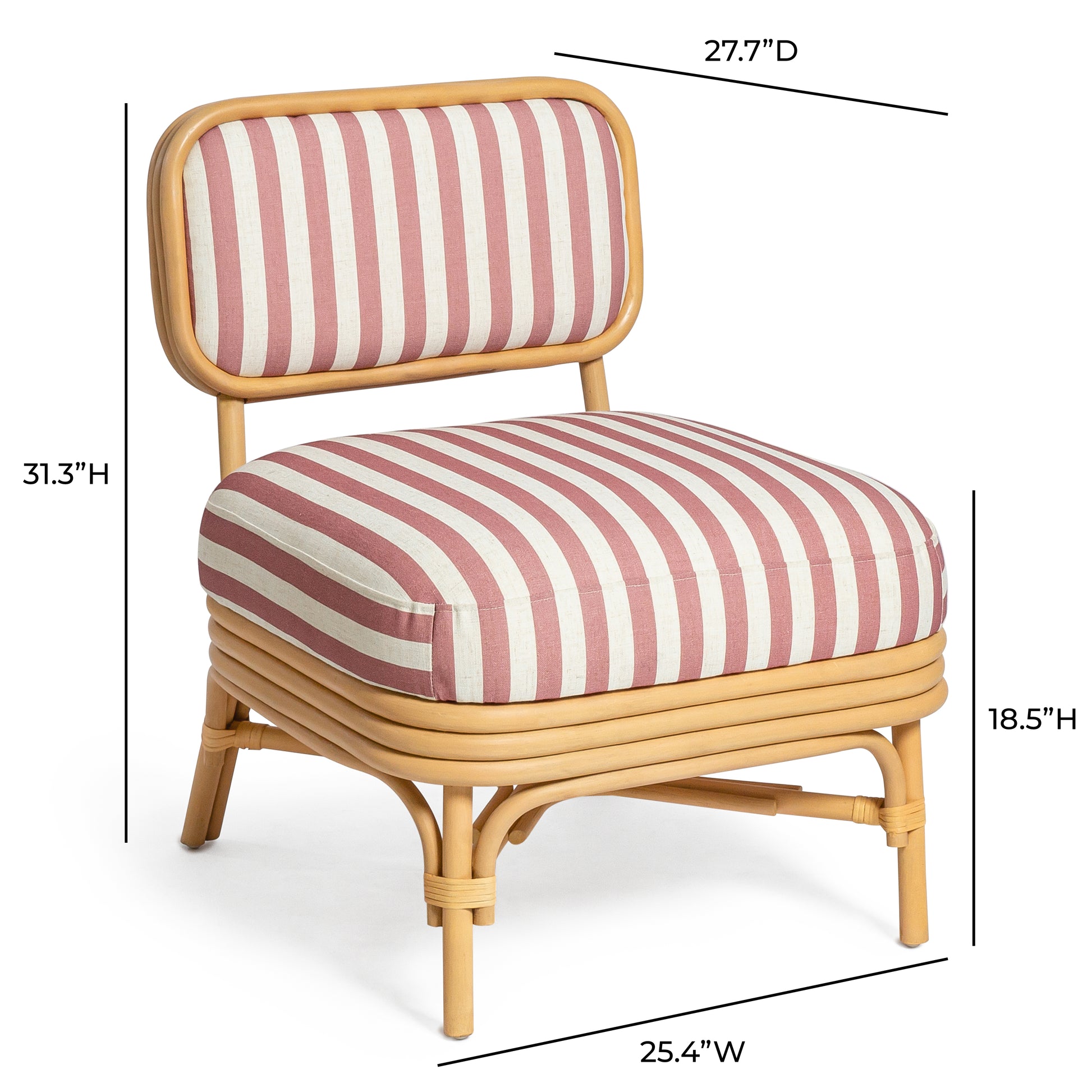 Dorine Striped Performance Linen & Rattan Accent Chair - Cherry - Image 8