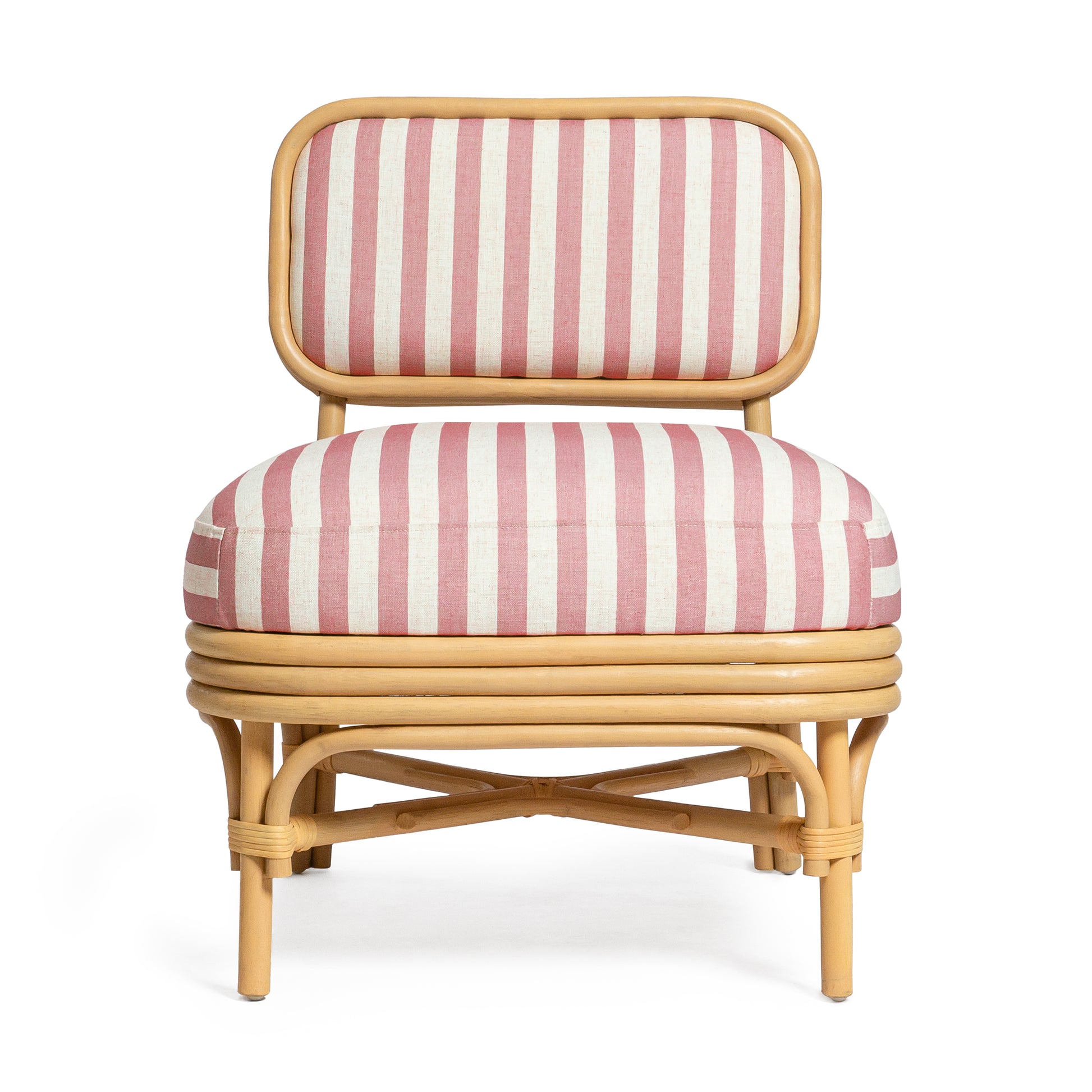 Dorine Striped Performance Linen & Rattan Accent Chair - Cherry - Image 3