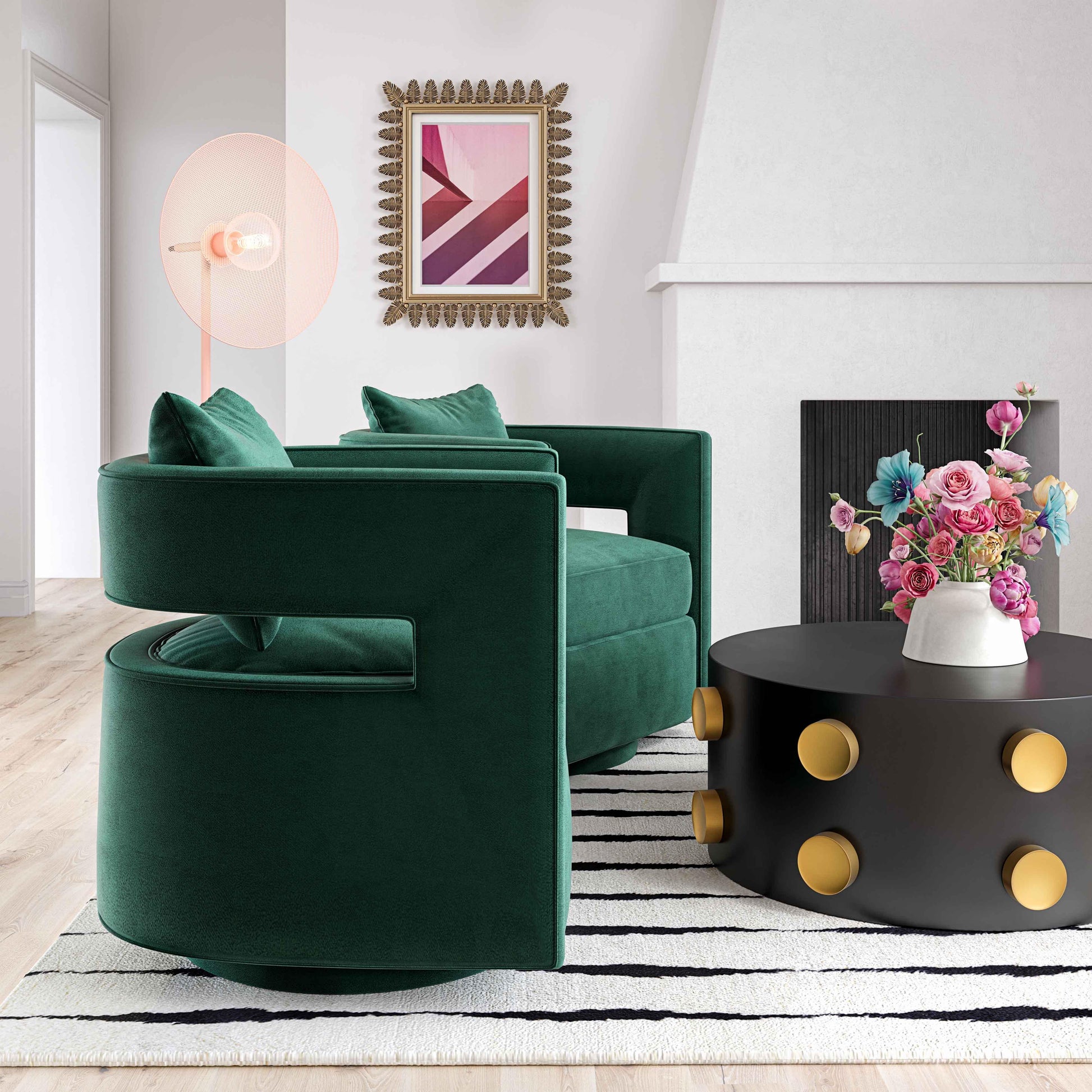 Kennedy Performance Velvet Swivel Accent Chair - Forest Green - Image 2