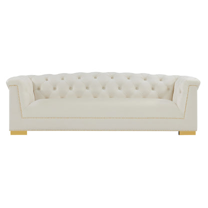 Farah 91" Performance Velvet Sofa by Inspire Me! Home Decor - Cream - Image 1