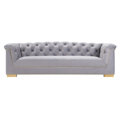 Farah 91" Performance Velvet Sofa by Inspire Me! Home Decor - Grey - Image 1