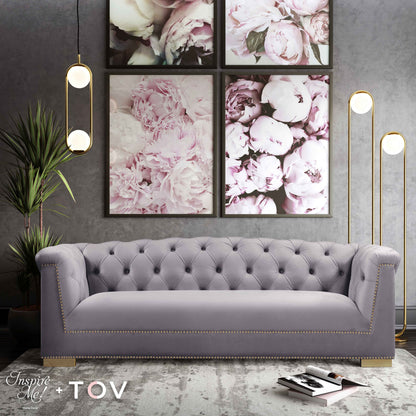 Farah 91" Performance Velvet Sofa by Inspire Me! Home Decor - Grey - Image 1