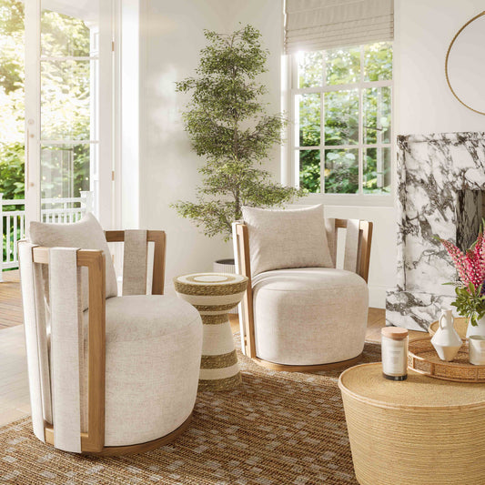 Paolo Textured Contract-Grade Weave Fabric Swivel Accent Chair - Image 2